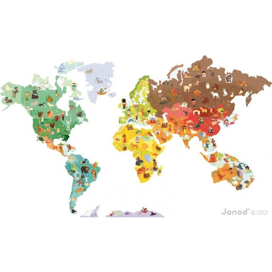 Janod - Naklejka ścienna Mapa Świata ze 101 magnesami - Esy Floresy 