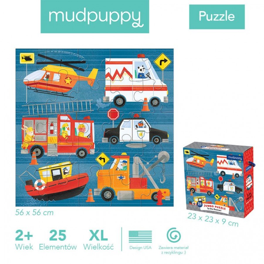 Mudpuppy - Puzzle podłogowe Jumbo Na ratunek! 25 elementów 2+ - Esy Floresy 