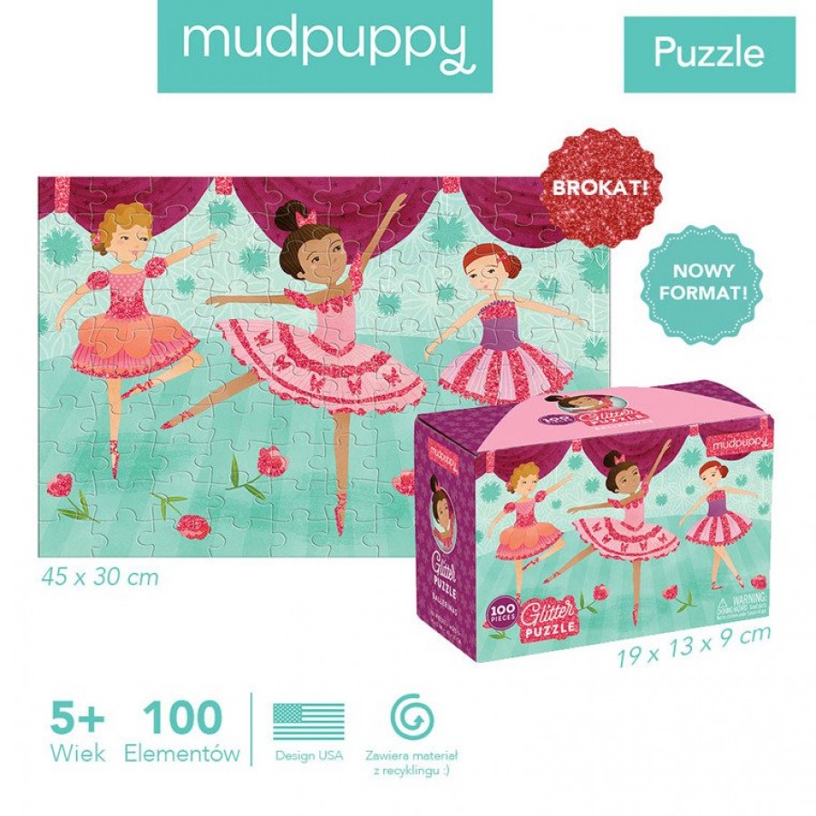 Mudpuppy - Puzzle z brokatem Baletnice 100 elementów 5+ - Esy Floresy 