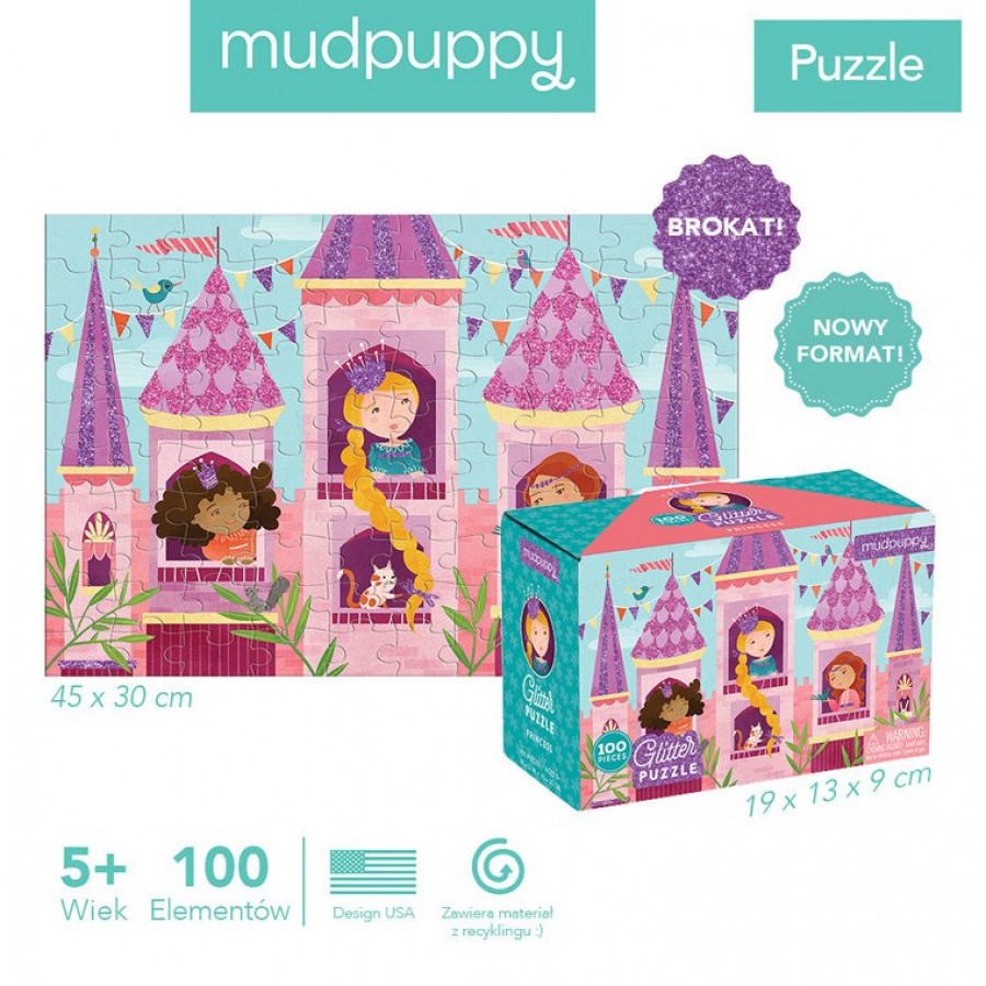 Mudpuppy - Puzzle z brokatem Księżniczka 100 elementów 5+ - Esy Floresy 