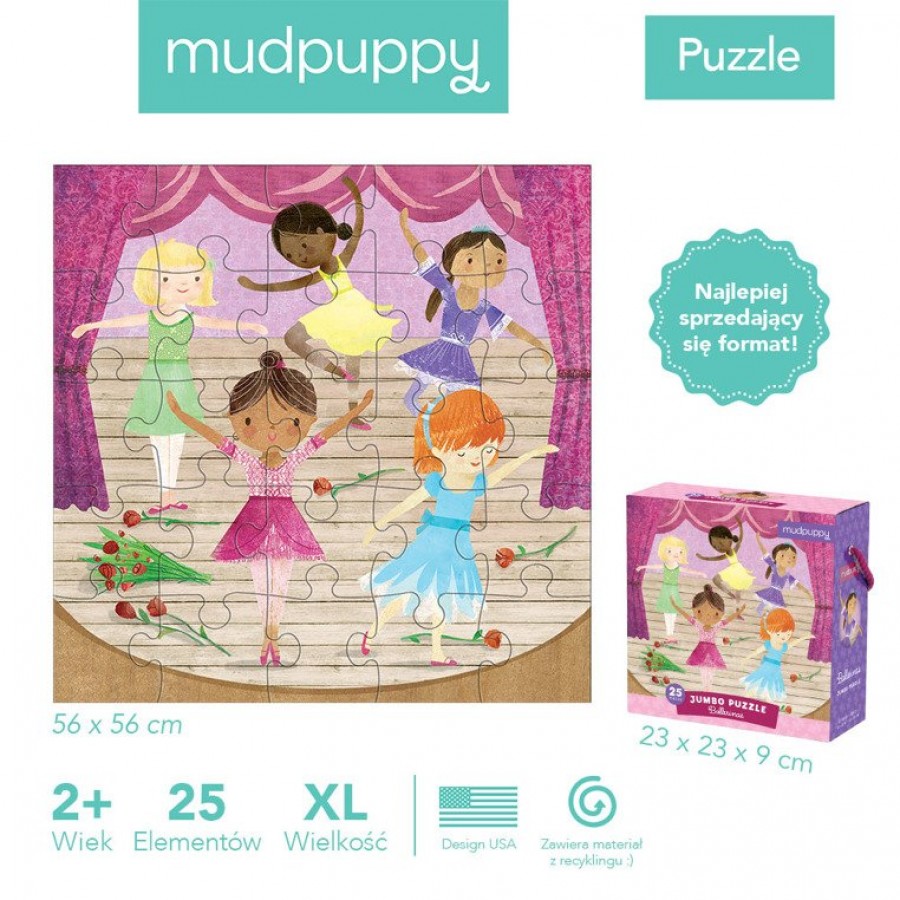 Mudpuppy - Puzzle podłogowe Jumbo Baletnice 25 elementów 2+ - Esy Floresy 