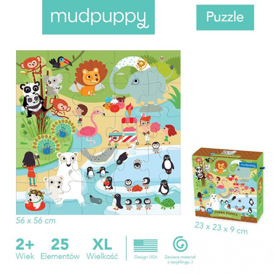 Mudpuppy - Puzzle podłogowe Jumbo W ZOO 25 elementów 2+ - Esy Floresy 