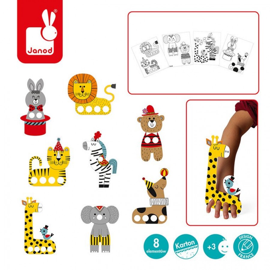 Janod - Zestaw kreatywny Papierowe marionetki na palce Cyrkowe zwierzęta - Esy Floresy 