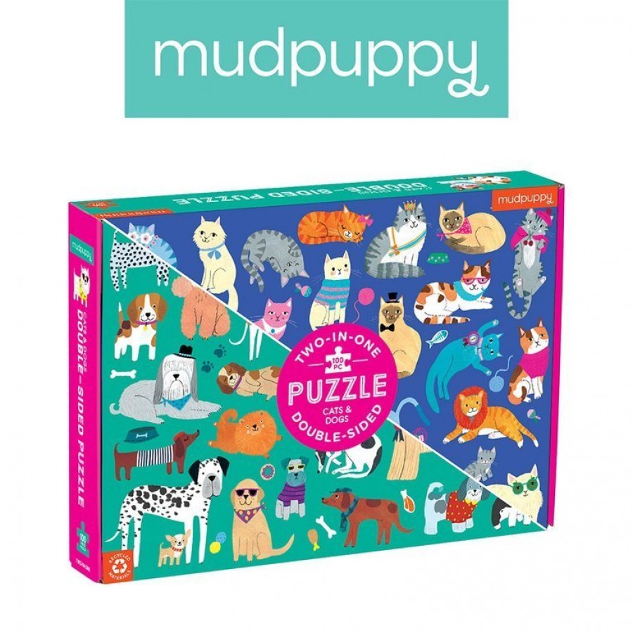 Mudpuppy Puzzle dwustronne Koty i psy 100 elementów 6+ - Esy Floresy 