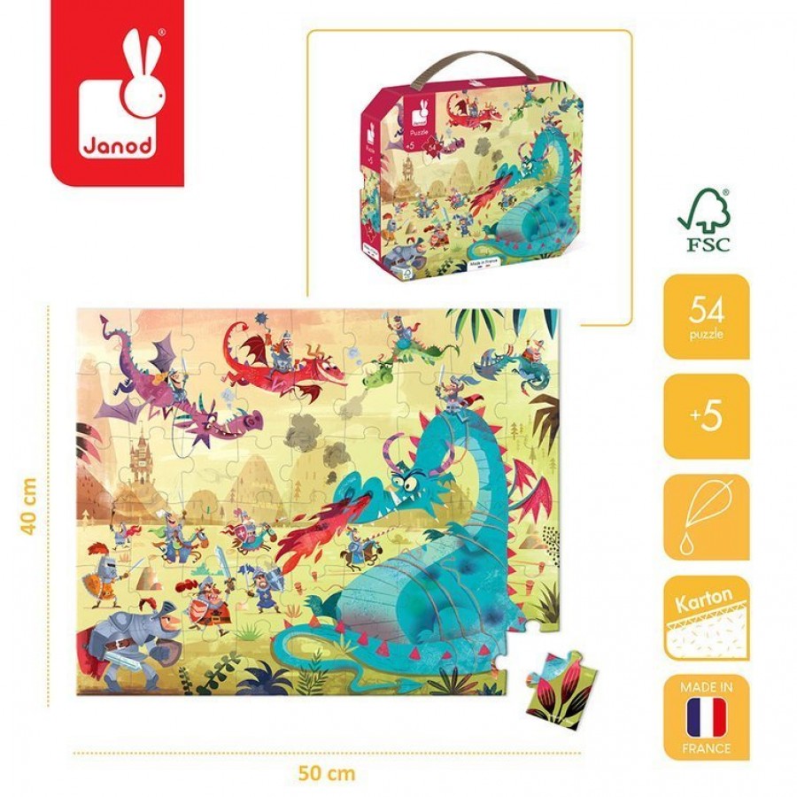Janod Puzzle w walizce Smoki 54 elementy 5+ Made in France - Esy Floresy 