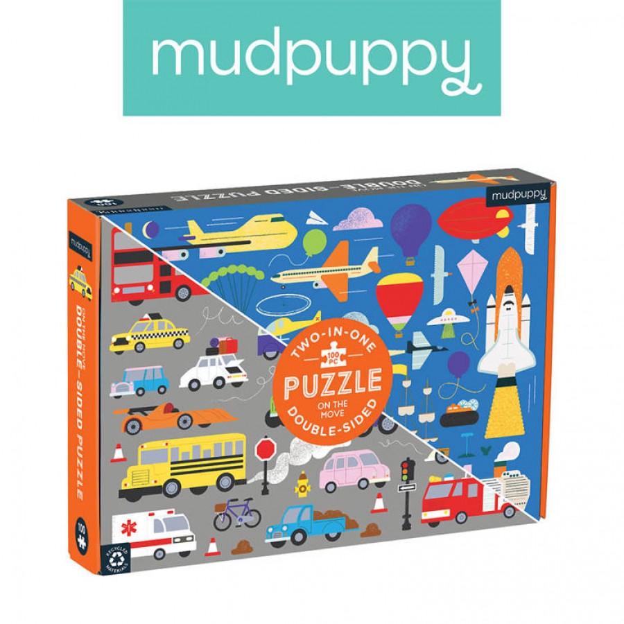 Mudpuppy Puzzle dwustronne 2w1 Środki transportu 100 elementów 6+ - Esy Floresy 