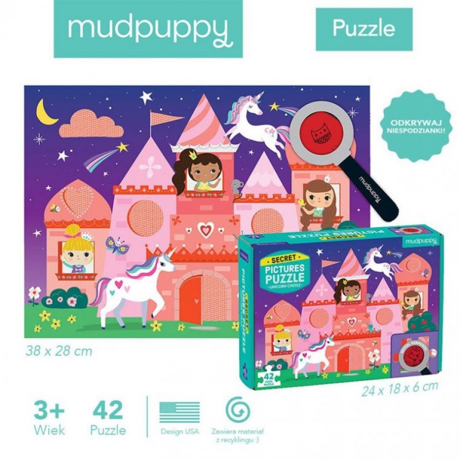 Mudpuppy - Puzzle z ukrytymi obrazkami Zamek jednorożca 42 elementy 3+  - Esy Floresy 