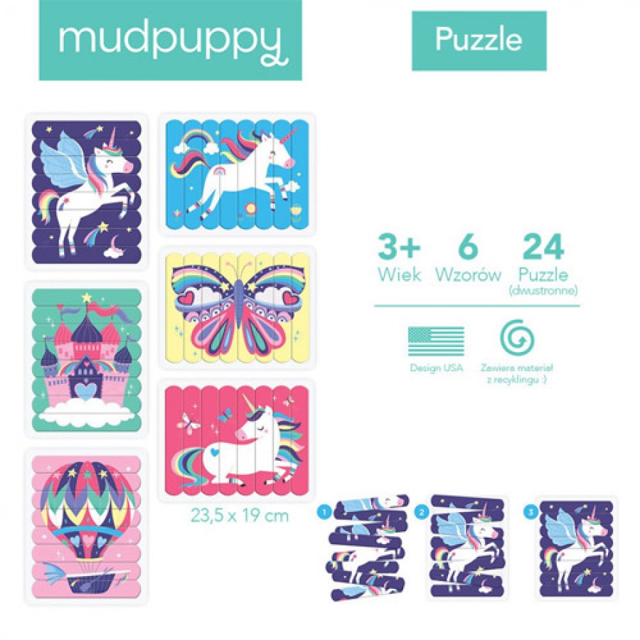 Mudpuppy - Puzzle Patyczki Magiczne jednorożce 24 elementy 3+ - Esy Floresy 