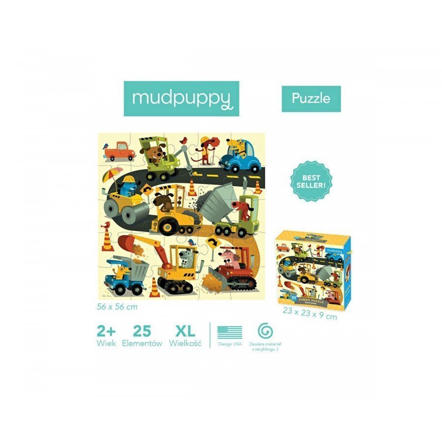 Mudpuppy - Puzzle podłogowe Jumbo Budowa 25 elementów 2+ - Esy Floresy 