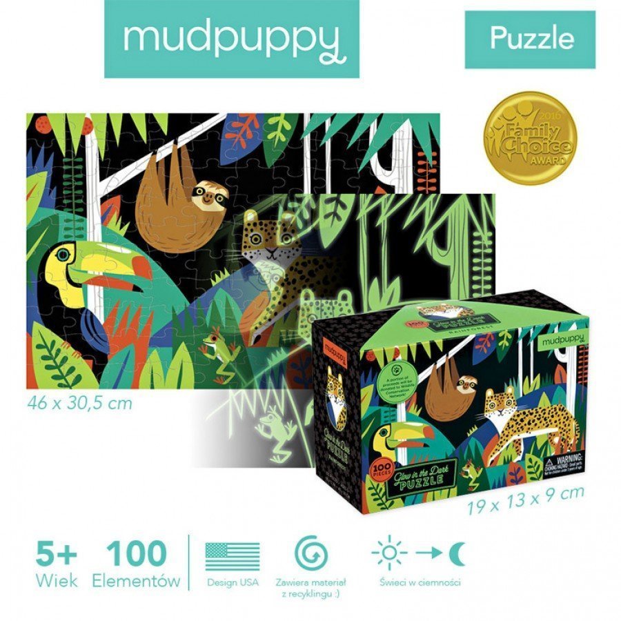 Mudpuppy - Puzzle świecące w ciemności Las Tropikalny 100 el. - Esy Floresy 